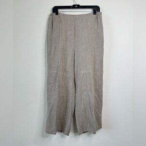 FLAX‎ 100% Linen Wide Leg Pants Beige Cropped Elastic Waist M Lagenlook Peasant